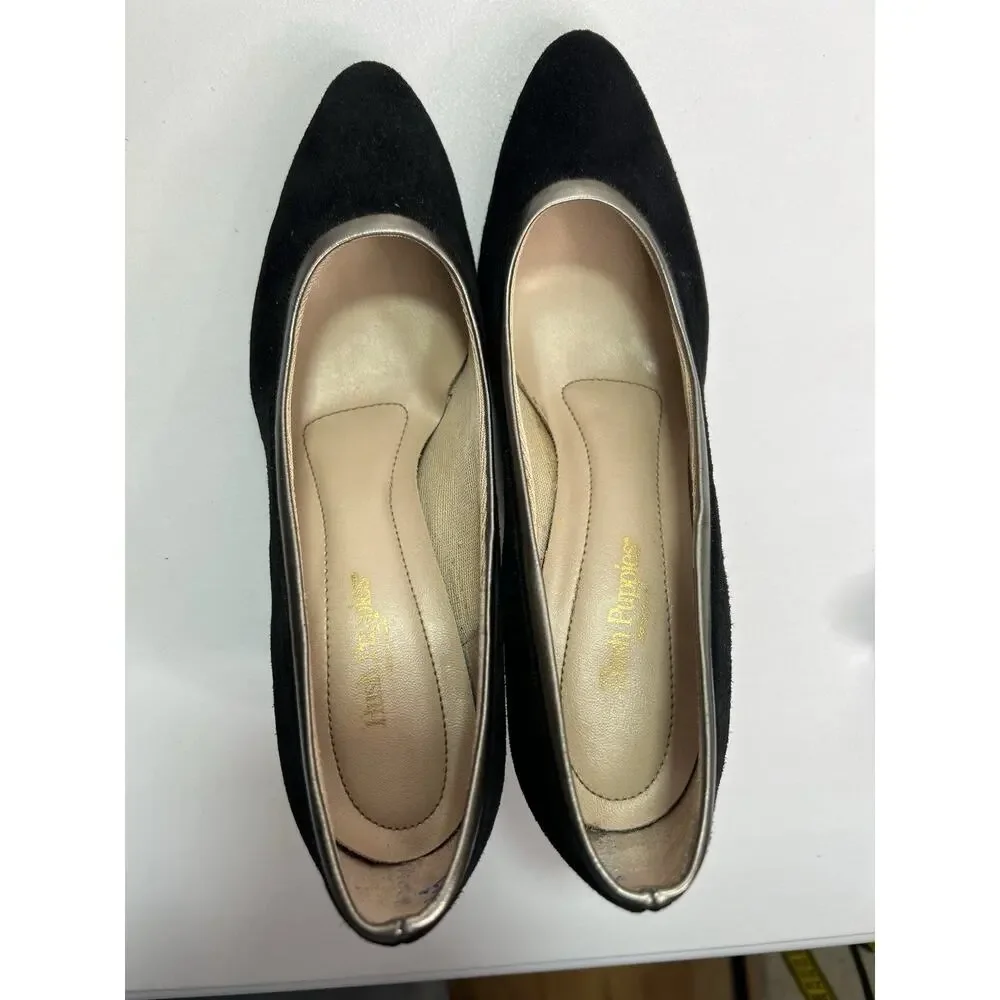 Hush Puppies Women's Suede Black Voo Galaxy Pumps Heels Classic Size 7